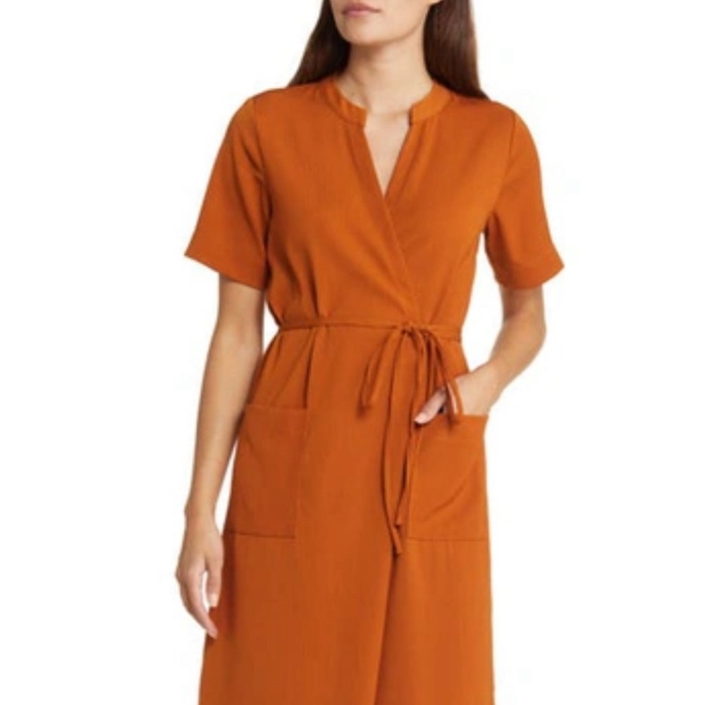 Zoe and Claire Dress Medium PATCH POCKET TIE BELT CREPE  IN ORANGE NWT